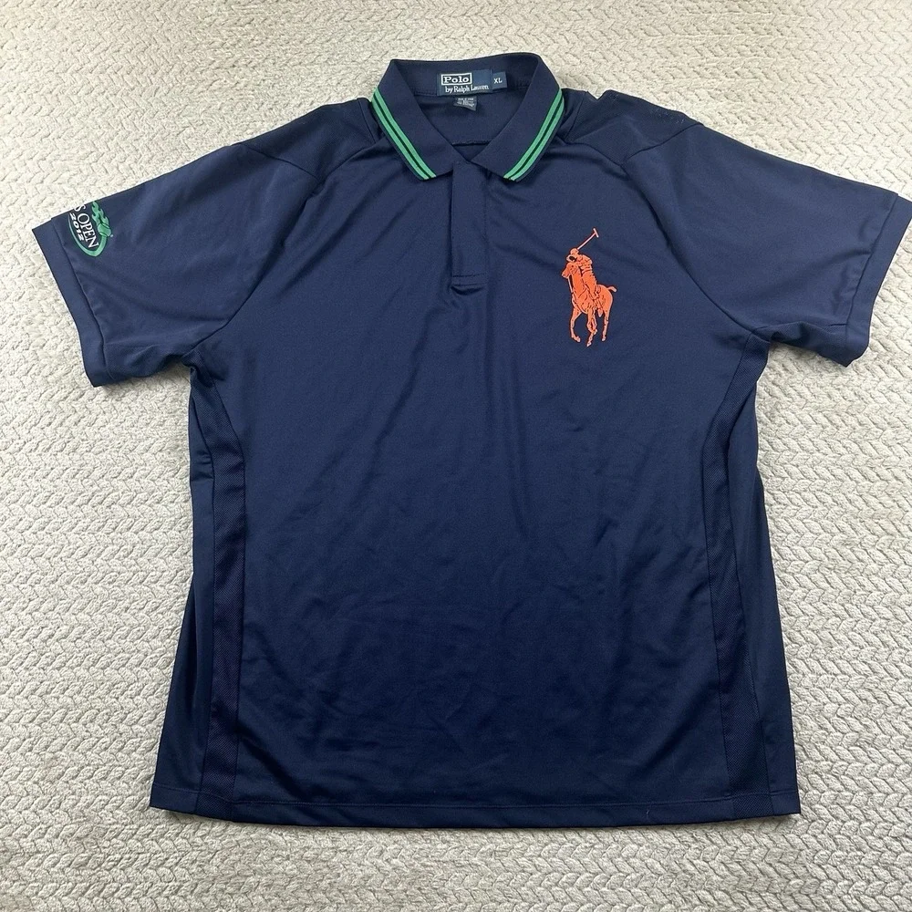 Polo Ralph Lauren US OPEN 2012 Big Pony Snap Collar Navy Polo Shirt Size XL